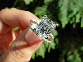 Bridal Wedding Ring Set 2.50Ct Emerald Cut Diamond 14k White Gold Finish Size 8 - £98.92 GBP