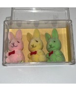 3 Miniature Flocked Bunnies With Bow Ties Vintage Miniatures - $161.55 MXN