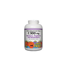 Natural Factors Vitamin C 500mg, 100% Natural Fruit Chew, Blueberry, Raspberry,  - £9.47 GBP