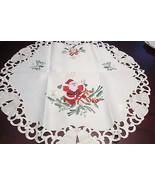 Luxury Doily, WHITE,  SANTA, 24&quot; diam, NEW. embroidered bells and border... - $19.80