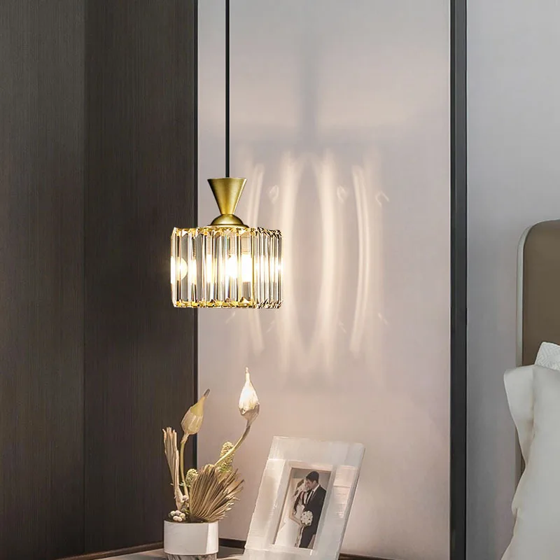 Modern Crystal Pendant Light Nordic Gold Hanging Lamp Bedside Pendant Lamp - £24.57 GBP+