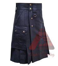 Scottish Handmade Utility Kilt Black Cotton Kilt Men&#39;s Working kilt Custom size - £35.14 GBP