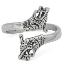 Norse Wolves Geri Freki Ring Silver Stainless Steel Viking Wolf Band Sizes 9-13 - £13.28 GBP