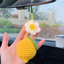 Hand Crocheted Flower Fruit Car Rearview Mirror Pendant Decoration - £10.03 GBP