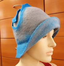 Hat Felted Two Tone Organic Wool Made In Europe Blue Holiday Gift Women Gift - £129.46 GBP