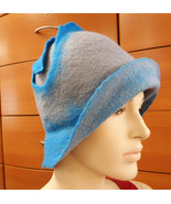 HAT FELTED TWO TONE ORGANIC WOOL MADE IN EUROPE BLUE HOLIDAY GIFT WOMEN ... - £130.95 GBP