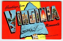 Greetings From Virginia Minnesota Large Big Letter Postcard Linen Digger Truck - £12.05 GBP