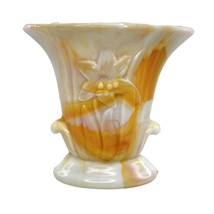 Vintage Akro Agate Slag Glass Orange White Cream Flower Vase Embossed Daffodil a - £18.00 GBP