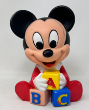 Vintage DISNEY Mickey Mouse ABC Blocks Squeak Toy Squeeze 6&quot; Baby Shelco... - $6.64