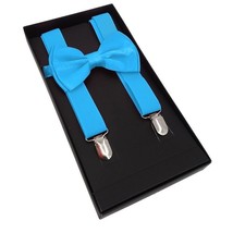 Men AB Elastic Band Light Blue Suspender With Maching Polyester Bowtie - $4.84