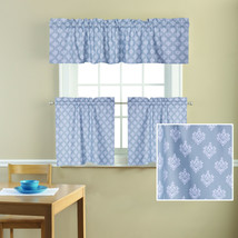 Damask Gray Silver/White Sophisticate 3 Piece Window Valance and Tier Set - NEW - £8.15 GBP