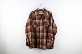 Vtg 70s Streetwear Mens XL Wool Blend Collared Board Button Shirt Brown Plaid - £39.18 GBP