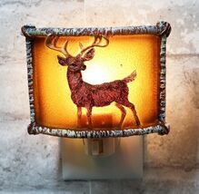 Rustic Western Stag Deer Elk Antlers Faux Birchwood Wall Plug In Night L... - $19.49