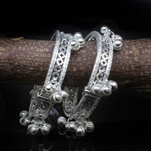 Indian Real Silver Women Bangles with Cute jingle Bells Openable gajre 6.4 CM - £167.00 GBP