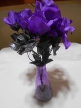 Halloween Witches Brew Beaker Vase w/ gems pedals  w/ purple &amp; Black Flowers  - £11.16 GBP