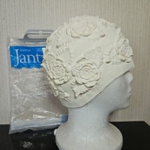 Vintage Jantzen Swim Cap 3D Floral Roses Off White Molded Rubber Diving Belle - £25.40 GBP