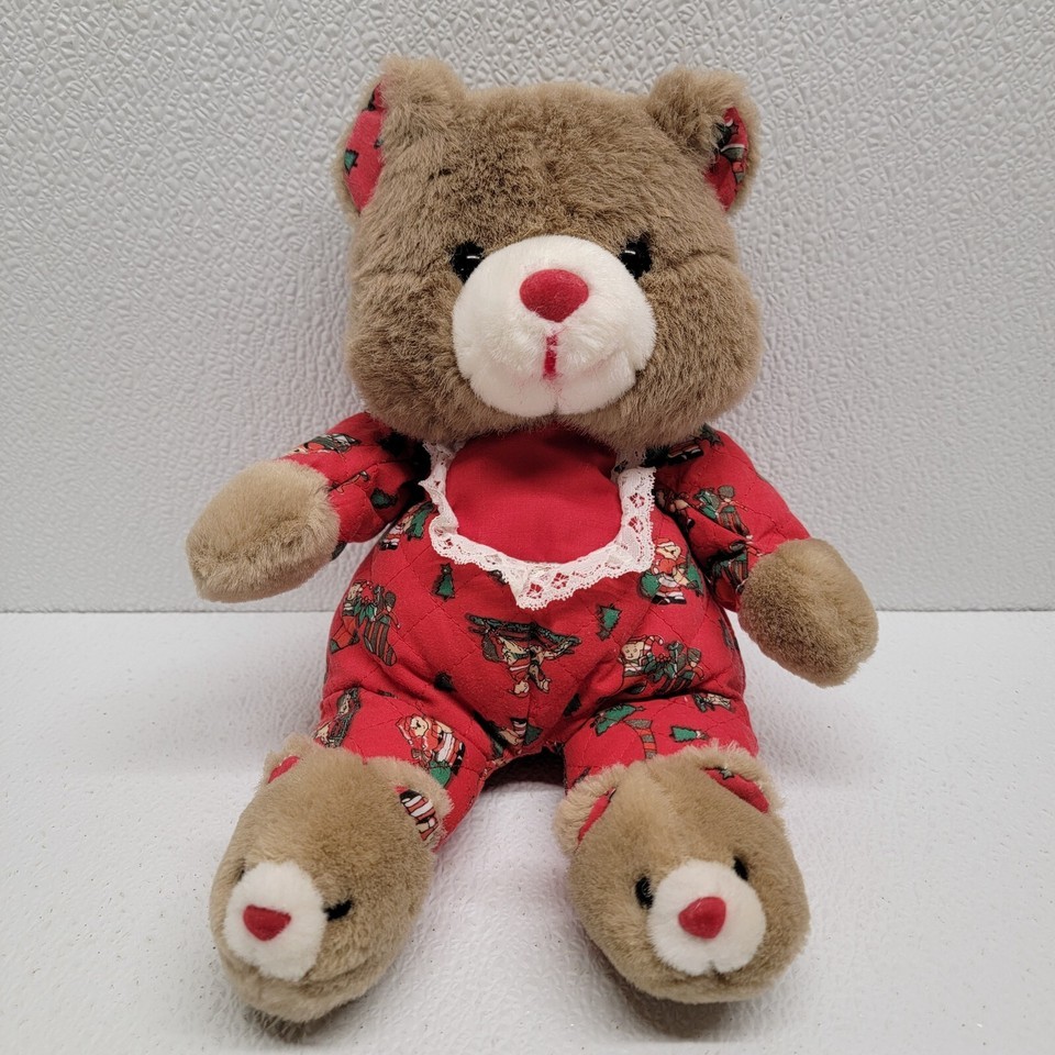 Vintage Christmas Bear Plush Teddy Slippers &amp; Pajamas 10&quot; Kelly Trading - $17.59