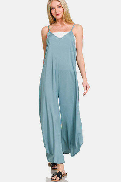 Zenana Spaghetti Strap Wide Leg Overalls with Pockets - $29.01