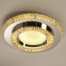 Sinewlion 36W 20  Round K9 Crystal Flush Mount Ceiling Light Fixture with Dimmab - £53.84 GBP