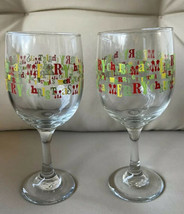 2 Vintage Wine Glasses Merry Christmas Lettering Libbey Greenbrier Intl Holiday - £13.39 GBP