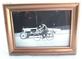 Old Car home decor-Small Frame with vintage image of car and bicycle racing - £7.74 GBP