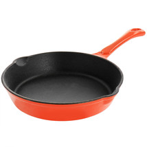 MegaChef Enameled Round 8 Inch PreSeasoned Cast Iron Frying Pan in Orange - £41.32 GBP