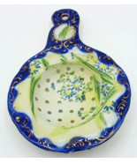 Vintage Porcelain Tea Strainer Cobalt Blue Gold Floral 6&quot;Lx4.25&quot;W - £19.34 GBP