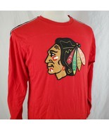 Chicago Blackhawks Long Sleeve T-Shirt Large Crew Red Logo Hockey NHL Ma... - £12.48 GBP