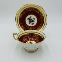 Rare Paragon Red Gold Lace Floral England Bone China Tea Cup Saucer Gold - $126.00