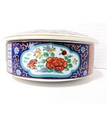 Imari Floral Box With Lid Hand Painted 2 1/2&quot; x 6 1/2&quot; Japan - £22.05 GBP