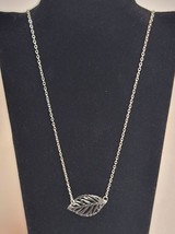 Charming Charlie&#39;s Silvertone Simple Leaf Chain Necklace 18&quot; - £3.13 GBP