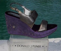 Donald Pliner Couture Metallic Leather Wedge Shoe New Suede Embroidery $... - £86.14 GBP