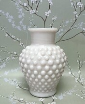 Vintage white milk glass hobnail bud vase jar 5" tall Anchor Hocking mid century - $14.00