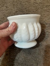 VTG Milk Glass Candy Bowl Jar Vase Flower Pot (?) Palm Fern 4&quot; diameter 4-1/4&quot; - £18.21 GBP
