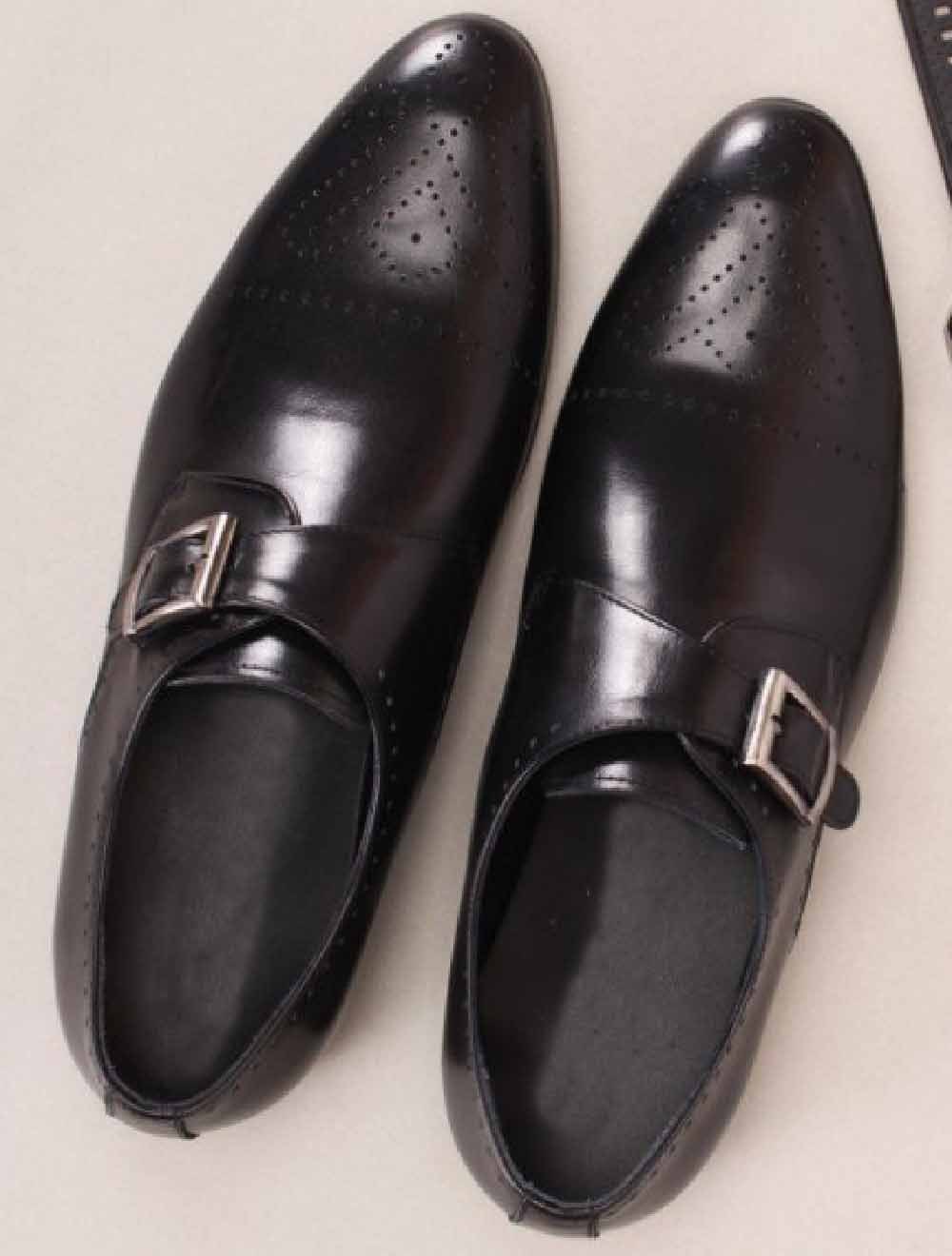 Comfort Dark Brown Medallion Toe Single Monk Strap Premium Leather Dress Shoes