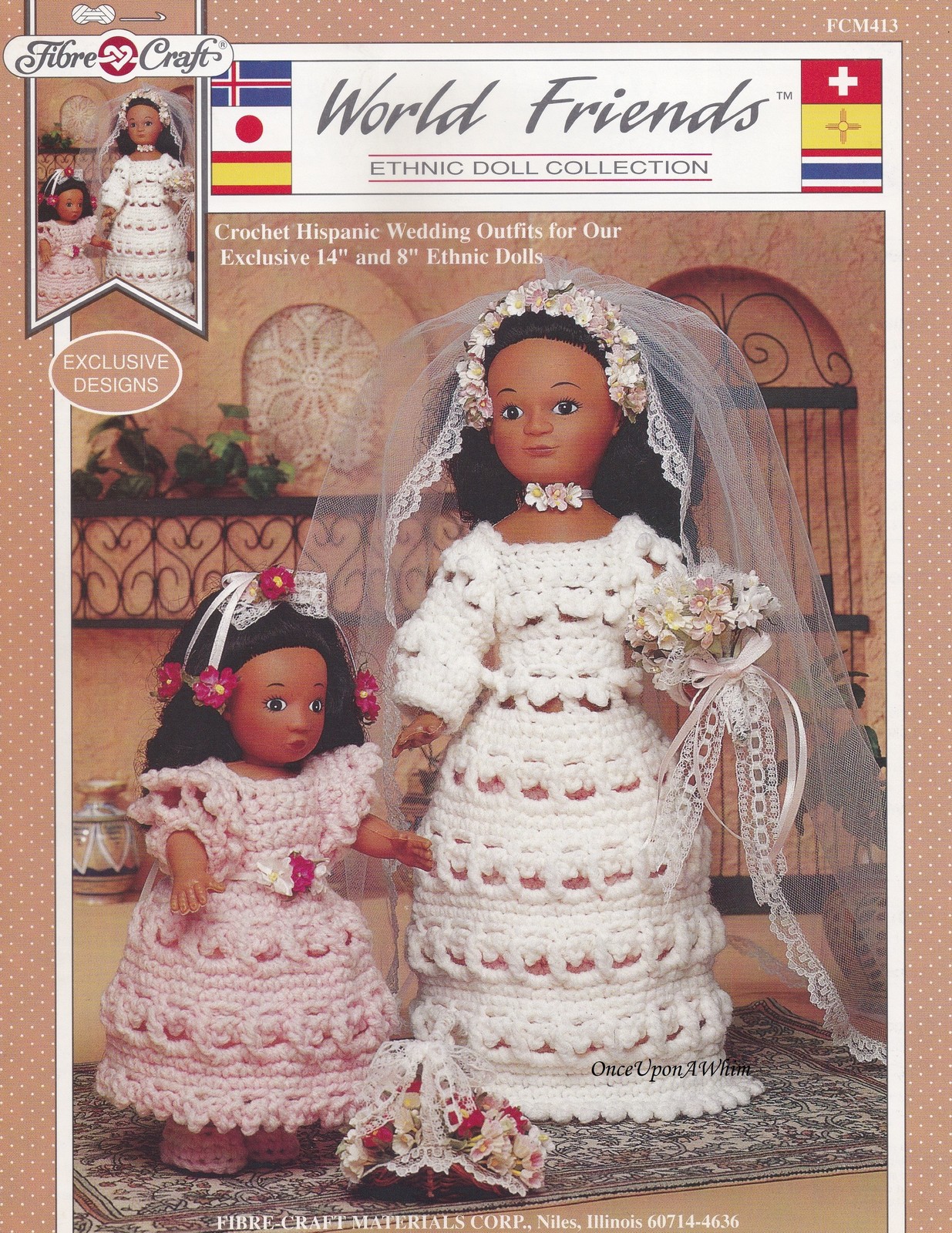 Hispanic Wedding Outfits, Fibre Craft World Friends Crochet Pattern FCM413 HTF - $12.95