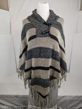 Frazzle Wide Stripe Detail Poncho Black and White One Size New with Tags - $9.75