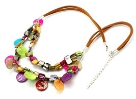Flat faux Suede Cord 19.5 Inch Colorful Shell Necklace - £19.11 GBP