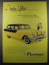1955 Pontiac Stratostreak Station Wagon Ad - Avalon Yellow and Raven Black - $18.49