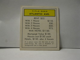 1985 Monopoly Board Game Piece: Atlantic Ave Title Deed - £0.58 GBP