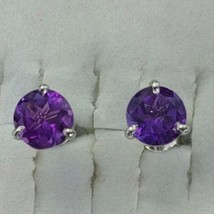 0.84Ct  Round Simulated Amethyst Solitaire Stud Earrings925 Silver Gold ... - $5.93