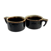 Vintage Pfaltzgraff Gourmet Brown Drip 2 Coffee Mugs Open Handle 2 1/4&quot; Tall - $11.88