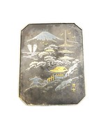 Vintage Japan Gold Plate and Silver tone Pagodas Mountains and birds Pin... - $34.56