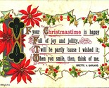 Briette Garland Poem Poinsettias Holly Christmastime Embossed 1915 DB Po... - $3.91