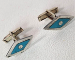 Sterling &amp; Turquoise Harlequin Mexico Cufflinks MCM 1960s Makers marked - $29.65
