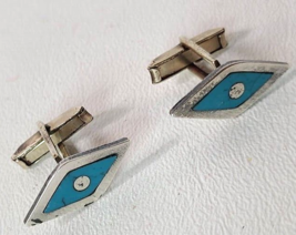 Sterling &amp; Turquoise Harlequin Mexico Cufflinks MCM 1960s Makers marked - £23.26 GBP
