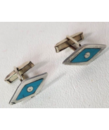 Sterling &amp; Turquoise Harlequin Mexico Cufflinks MCM 1960s Makers marked - £23.22 GBP