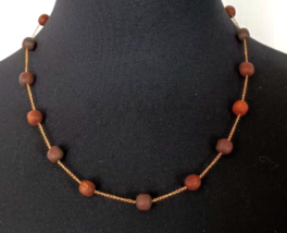 Vintage Women&#39;s Fashion / Costume Necklace Brown Round Wooden Beads Barr... - £8.35 GBP