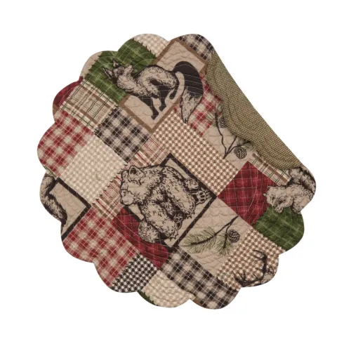 New Caleb Deer Bear Green Cabin Lodge Round Placemat 17&quot; C&amp;F Home - $27.98