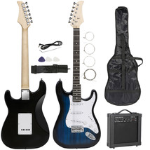 Full Size Blue Electric Guitar Beginner With Amp Case And Accessories Pack - £142.40 GBP